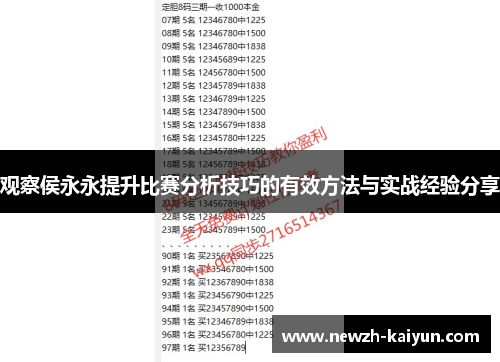 观察侯永永提升比赛分析技巧的有效方法与实战经验分享